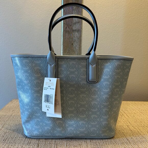 Michael Kors Jodie Small Logo Jacquard Tote Bag In Pale Ocean Blue - Picture 2 of 7